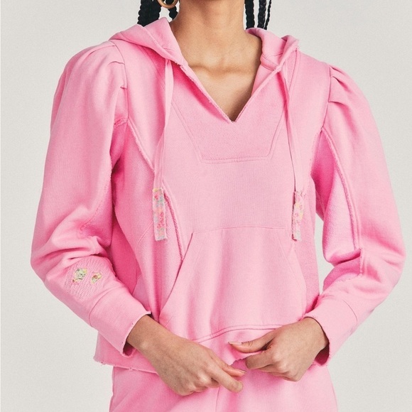 LoveShackFancy Allouette Hoodie Party Pink Distressed Patches Cottage XS GUC HTF - Picture 1 of 16